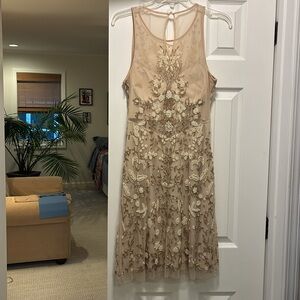 Aidan Mattox Beige Floral Midi Dress